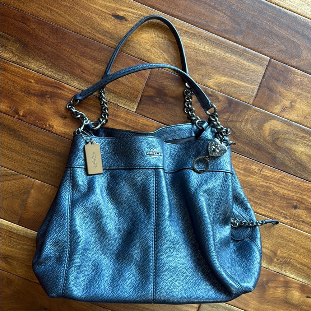 Coach Blue (metallic) Leather Shoulder Bag with Braided Handles